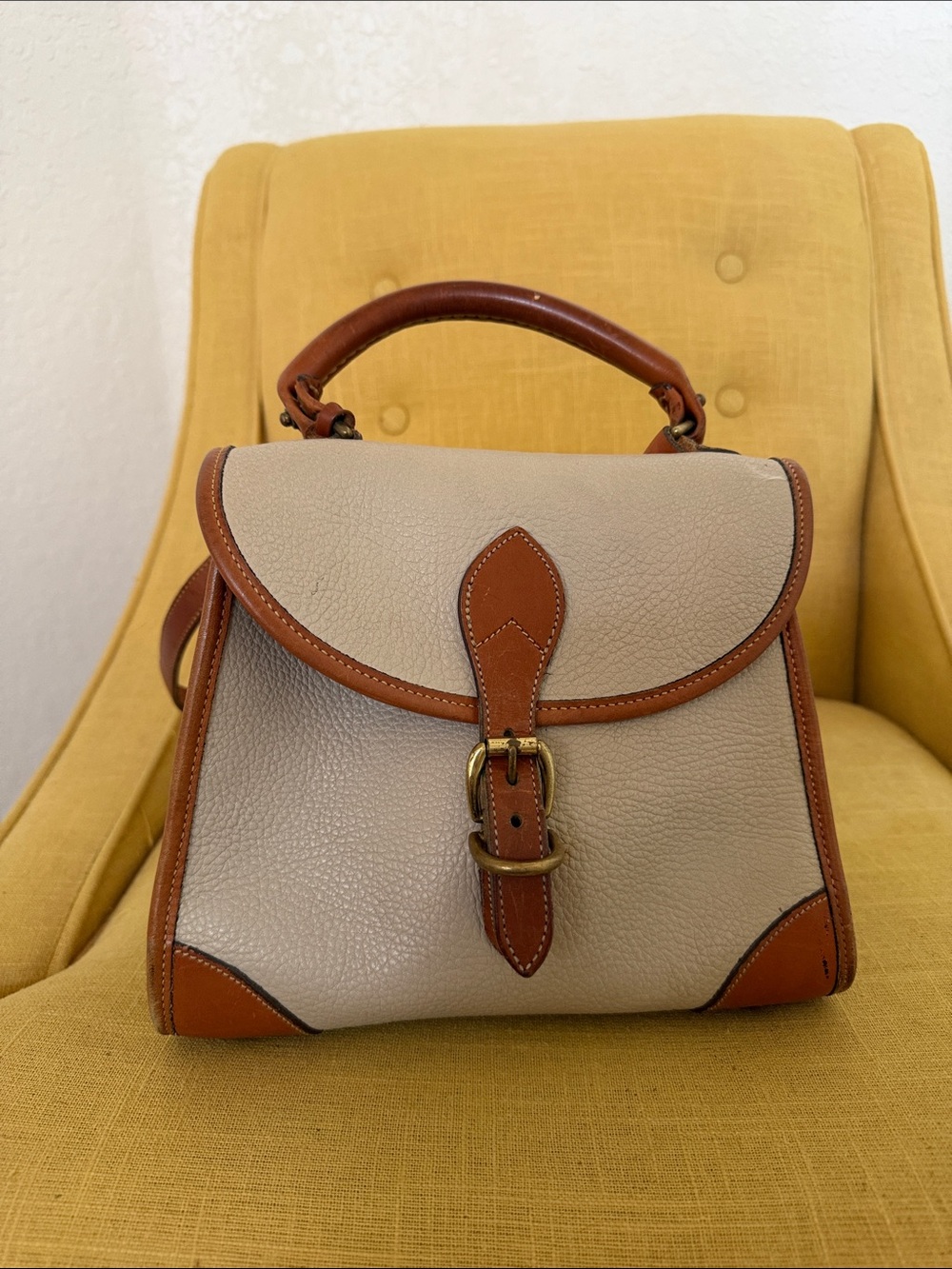 Dooney & Bourke Beige and Brown Leather Top-Handle Satchel